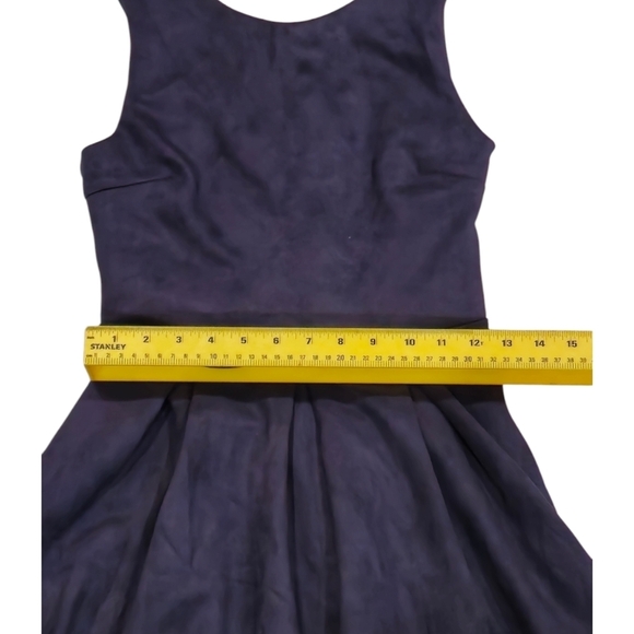 ModCloth Jessy B Mini Dress Pleate Navy Faux Suede Fit & Flare Skater Size Small - Picture 8 of 12